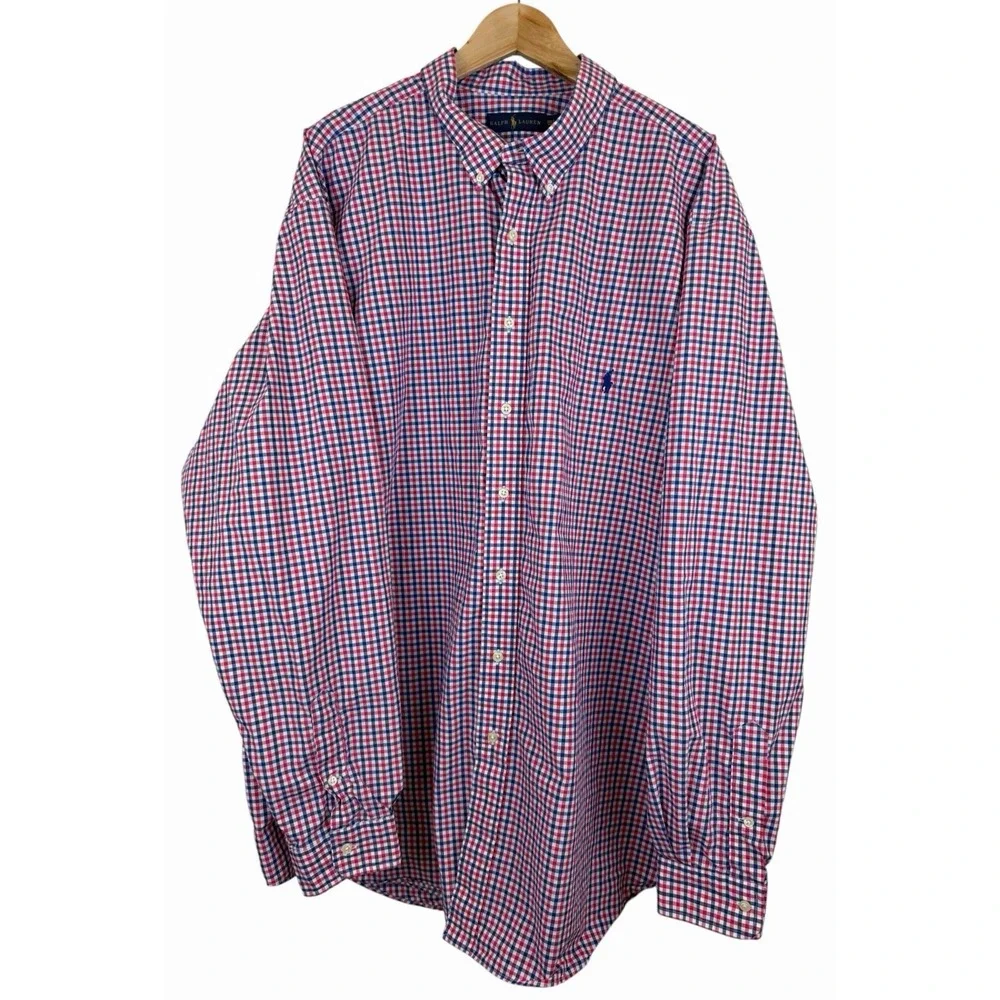 Polo Ralph Lauren Red White Blue Check Button Down Shirt 3XLT Tall Men Preppy